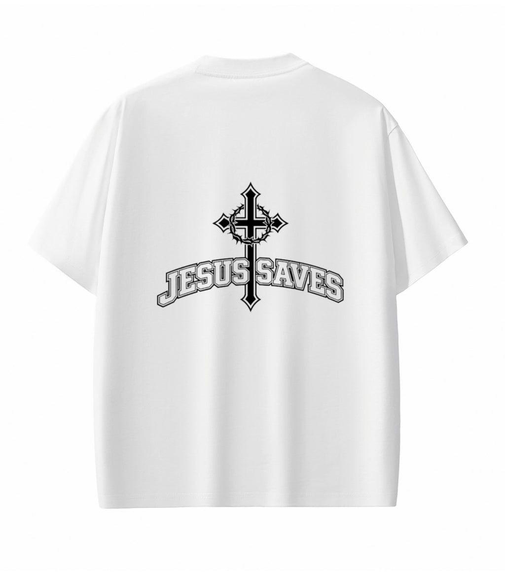 “Jesus Saves” Crown of Thorns Cross Tee